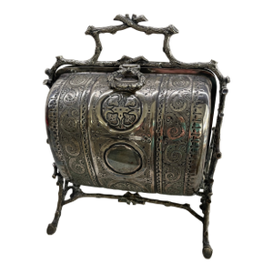 Antique Victorian Folding Silver Plated Biscuit Box/Muffin Warmer (Very Ornate)