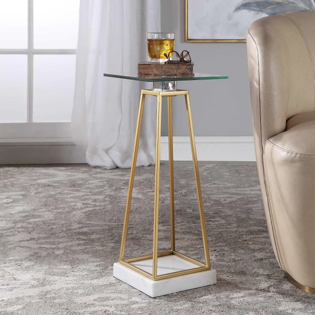 Modern Glam Glass and Marble Drink Table For Sale - Image 4 of 6