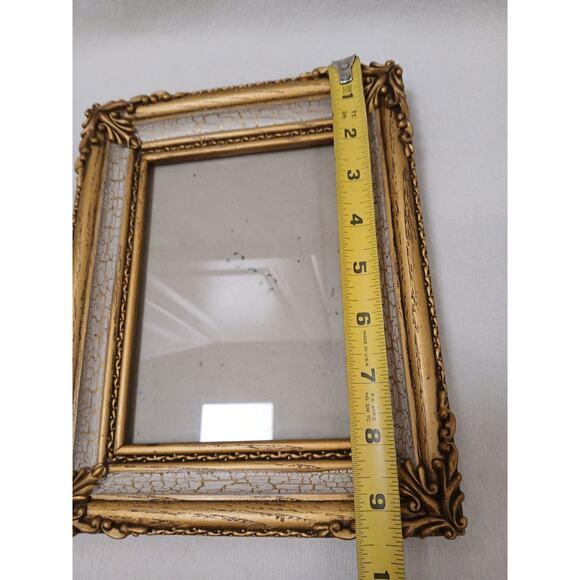 1960s Ornate Mediterranean Wood Glass 9.5x7.5 Picture Frame Carved Gold Beige Italian For Sale - Image 11 of 15