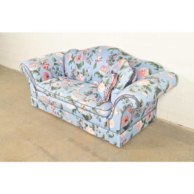 Baker Furniture Company Baker Furniture English Traditional Floral Upholstered Roll Arm Camelback Sofa For Sale - Image 4 of 15
