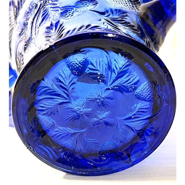 American Vintage Mosser Cobalt Blue Pressed Glass Inverted Strawberry Double Handled Vase For Sale - Image 3 of 5