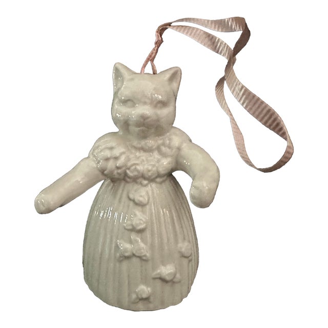 Vintage 2003 White Porcelain Cat/Kitten Ballerina Shaped Bell For Sale