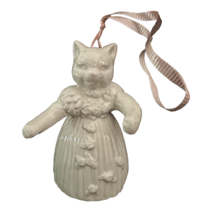 Vintage 2003 White Porcelain Cat/Kitten Ballerina Shaped Bell