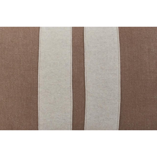 French Country French Brown W/ Cream Appliqué Stripes Wool/Linen Feather/Down Pillow For Sale - Image 3 of 7