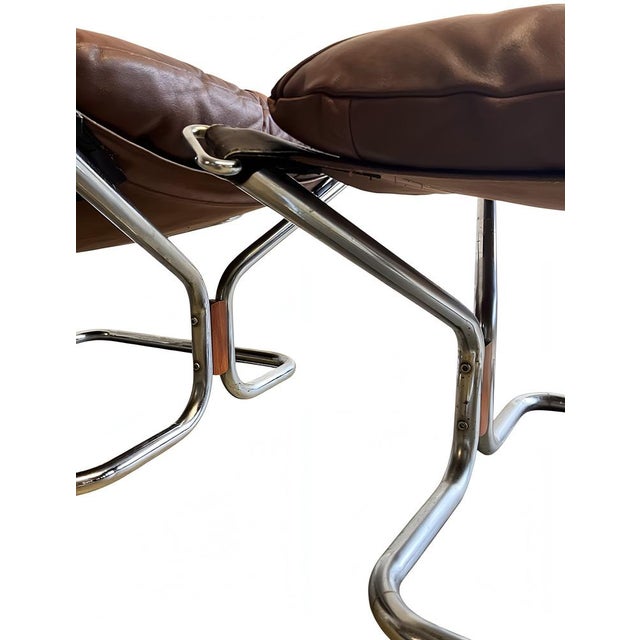 Set of Vintage Leather Lounge Chair and Ottoman by Harald Relling for Westnofa, 1970s, Set of 2 For Sale - Image 10 of 18