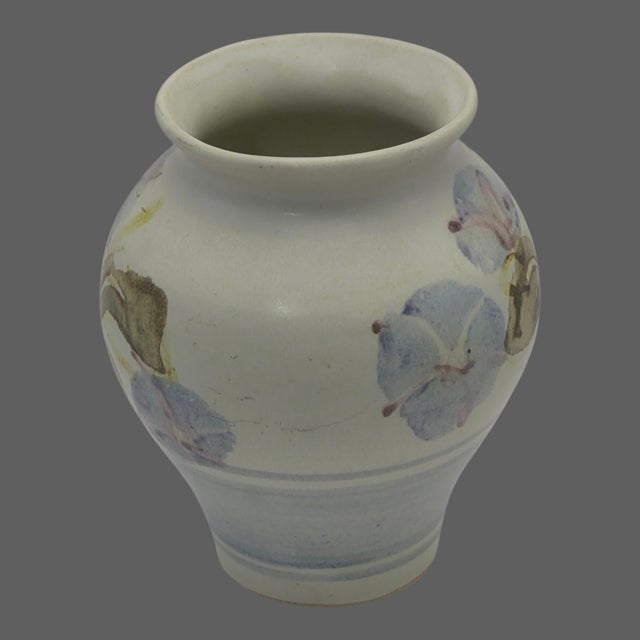 Contemporary Santa Barbara Hand -Thrown Pottery Morning Glory Floral Vase Marked For Sale - Image 3 of 9