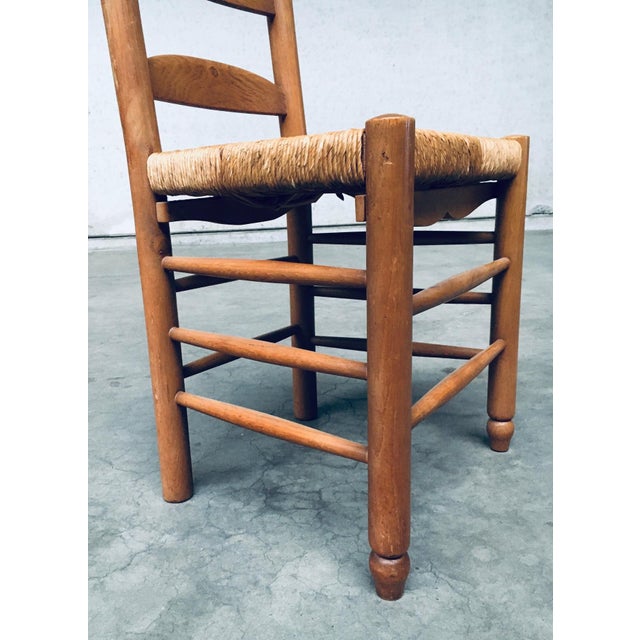 Brown Rustic Oak and Rush High Ladder Back Dining Chairs, Belgium, 1950s, Set of 6 For Sale - Image 8 of 18