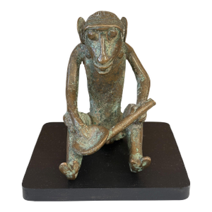 Vintage African Ashanti Akan Bronze Sculpture of a Monkey I Coast 4"h W/Stand