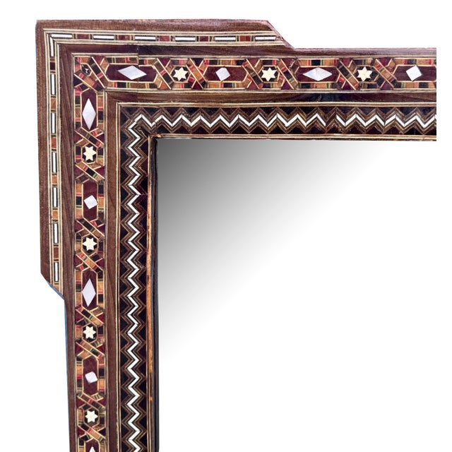 Mid 20th Century Marquetry Wood Inlaid Mirror For Sale - Image 4 of 4