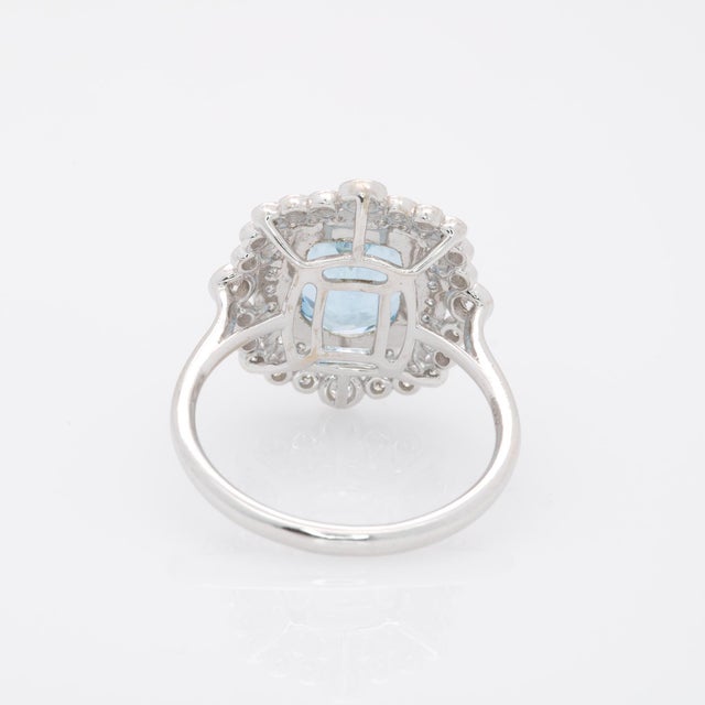 Blue 3.1Ct Aquamarine Ring With Natural Diamonds Accents: Solid 14k Gold, Size 6.75 For Sale - Image 8 of 8