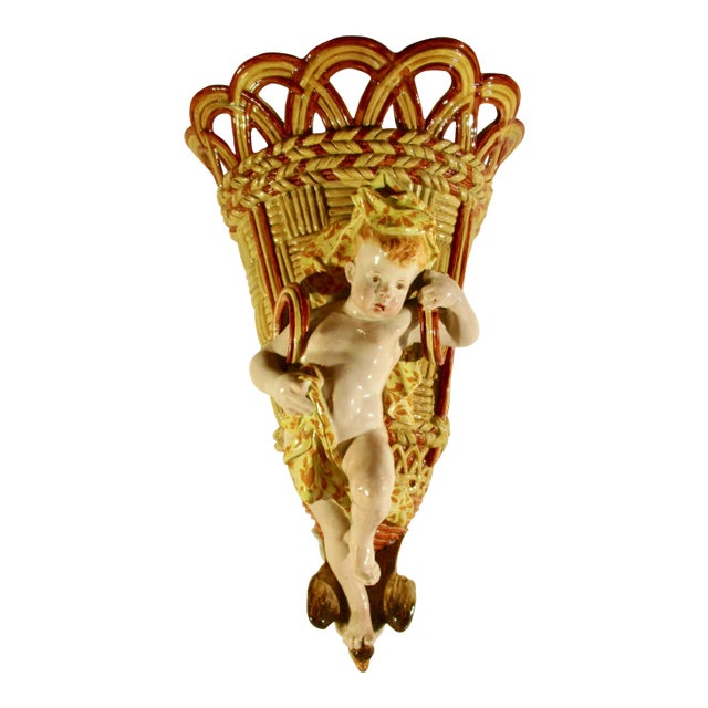 19th Century Ginori Majolica Wall Pocket For Sale