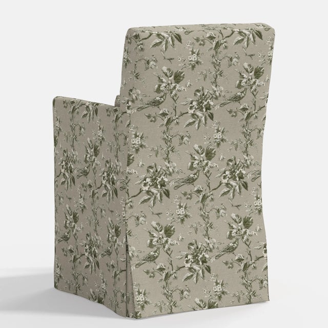 Stoffer Home x Cloth & Company Lindy Slipcover Dining Arm Chair in Michigan Bird Toile Olive For Sale In Chicago - Image 6 of 7