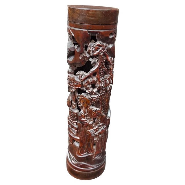 Brown Antique 18th Century Chinese Carved and Pierced Bamboo Incense Holder For Sale - Image 8 of 8