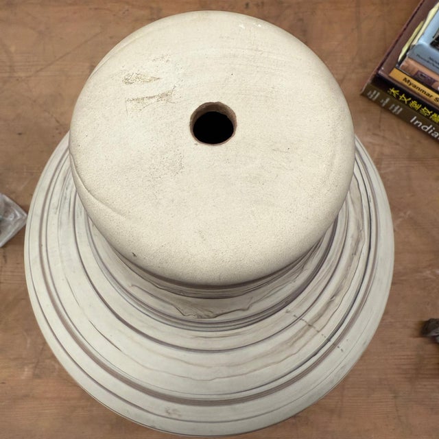 Rounded Brown & Stone Cream Swirled Ceramic Lamp Base For Sale - Image 9 of 10