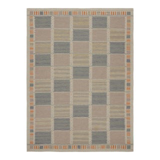 Rug & Kilim’s Scandinavian Style Rug With Beige-brown and Blue Patterns 8x10 For Sale