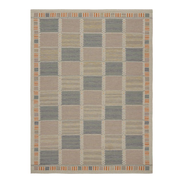 Rug & Kilim’s Scandinavian Style Rug With Beige-brown and Blue Patterns 8x10 For Sale