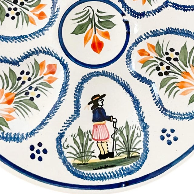 French French Faience Henriot Quimper Breton Couple Oyster Plate For Sale - Image 3 of 5