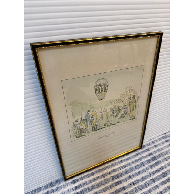 Illustration Vintage "Montgolfiere Lancee a Tivoli 1800" Colored Lithograph, Framed For Sale - Image 3 of 12