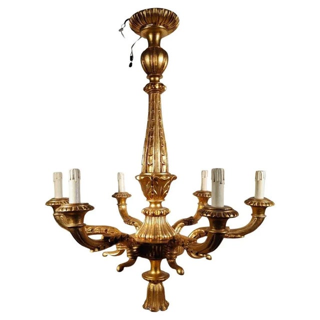 Italian Gilt Wood Chandelier, 1950s For Sale - Image 13 of 13