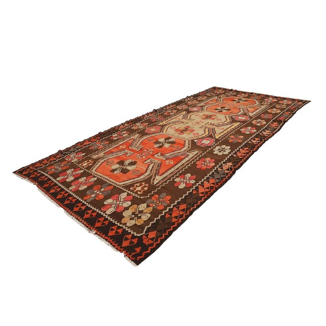 Mid-Century Modern Mid 20th Century Vintage Decorative Large Turkish Kilim Rug For Sale - Image 3 of 7