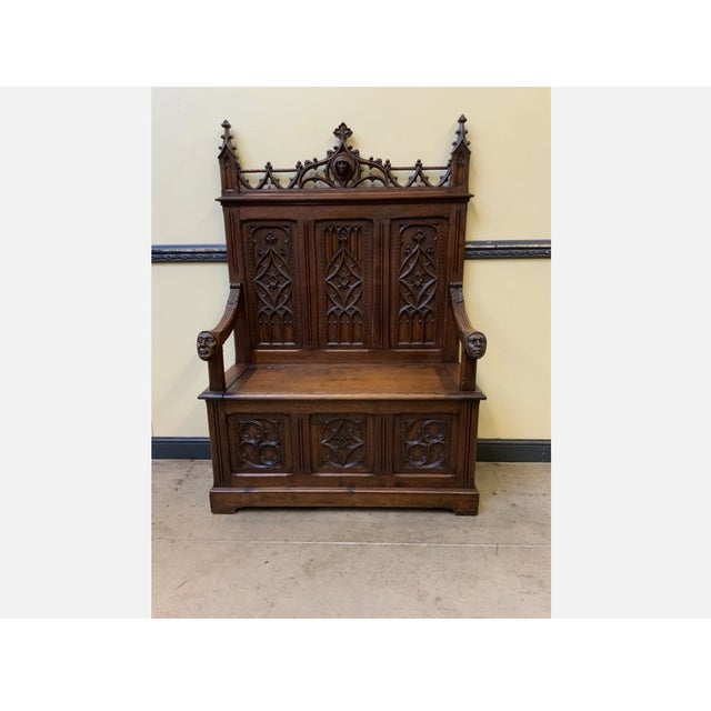 Antique Neo-Gothic Sensational Chest Bench, 1880 For Sale - Image 4 of 14