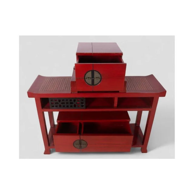 Vintage Red Lacquered Wood Sideboard For Sale - Image 6 of 11