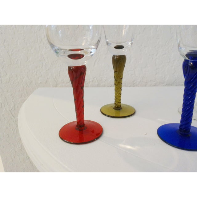 Victorian Vintage Multicolor Blown Glass Cordial Glasses, Set of Six For Sale - Image 3 of 3