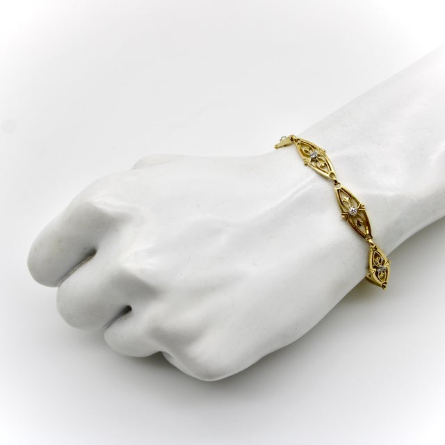 Late 19th Century Victorian French 18k Gold Fancy Link Bracelet With Diamonds For Sale - Image 11 of 12