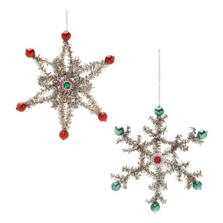 Jeweled Tinsel Snowflake Ornament (Set of 12) For Sale