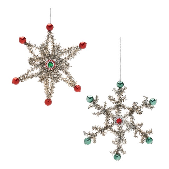 Jeweled Tinsel Snowflake Ornament (Set of 12) For Sale