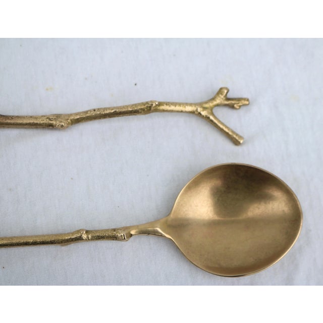 Vintage Botanical Brass Branch Fork and Spoon Serving Set For Sale - Image 4 of 7