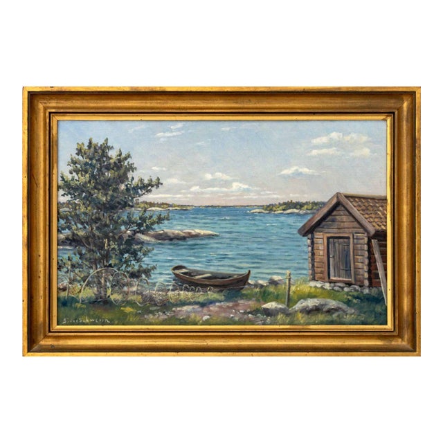 Bo Von Schwerin Cabin by the Lake Oil on Canvas For Sale