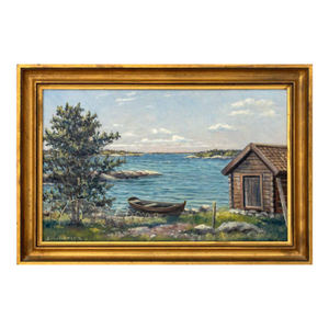 Bo Von Schwerin Cabin by the Lake Oil on Canvas