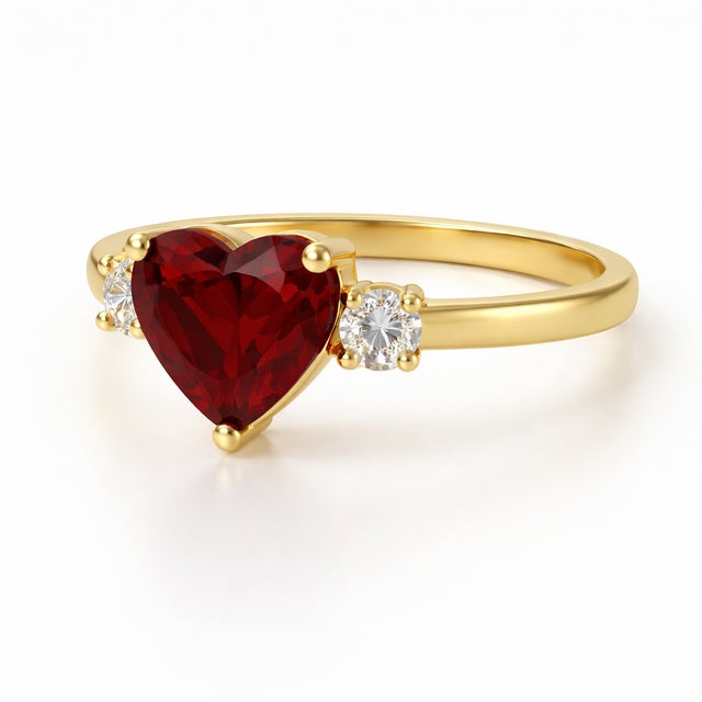 Contemporary Heart Cut Garnet Cubic Zirconia Ring • Dainty Romantic Gemstone Ring • January Birthstone Ring Us 7 For Sale - Image 3 of 3