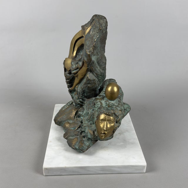 Mario Apuzzo, Abstract Face, Bronze on Marble Base, 1979 For Sale - Image 5 of 16