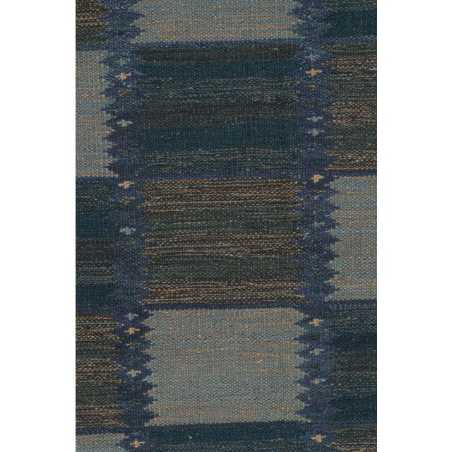 Rug & Kilim’s Scandinavian Rug in Blue and Brown Geometric Patterns For Sale In New York - Image 6 of 7