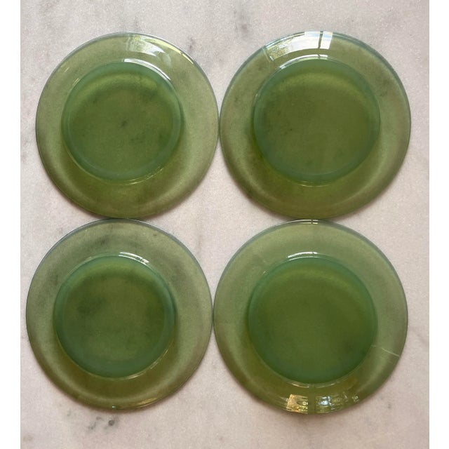 Green Set of 4 Vintage Green Glass Lunch or Salad Plates For Sale - Image 8 of 9