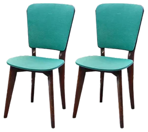 Set of French Green Leather Chairs