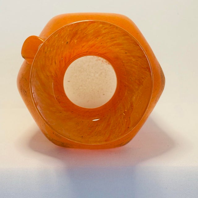 Murano Mid-Century Tangerine Hand-Blown Murano Glass Vases - a Pair For Sale - Image 4 of 12