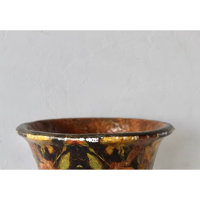 Pulvermacher Style Art Nouveau Paper Mache Floral Decoupage Cachepot Wastebasket Vintage For Sale In Miami - Image 6 of 14