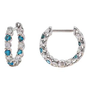 18k White Gold 0.56 Ct Blue & White Diamond Inside Out Huggie Hoop Earrings - 2 Pieces