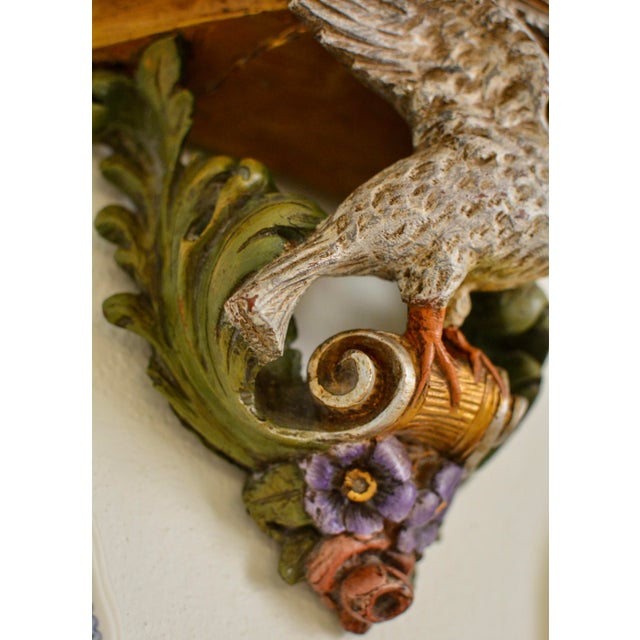 19th-Century Italian Louis XV Hand-Carved Polychrome Dove Wall Bracket For Sale - Image 4 of 6