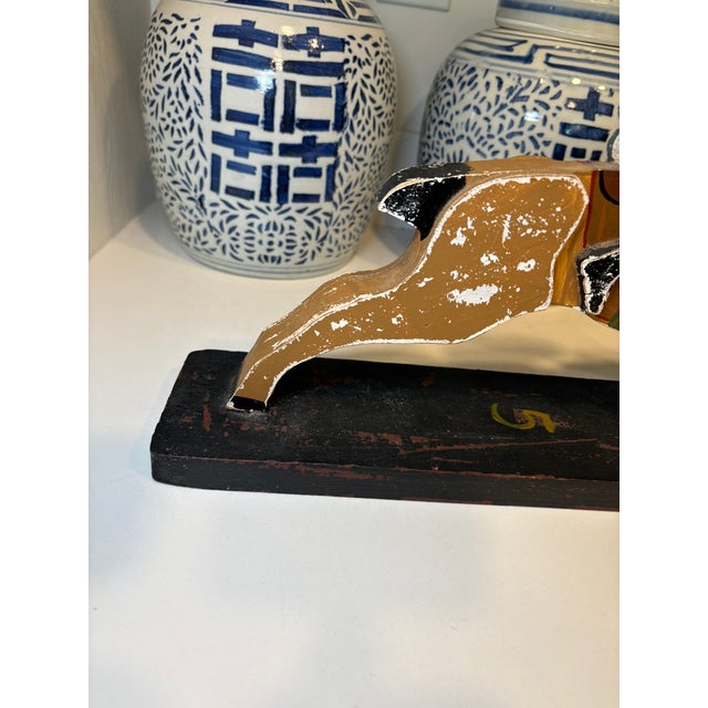 Wood Vintage Handmade Folk Art Jockey Horse Racing Wood Sculpture For Sale - Image 7 of 13