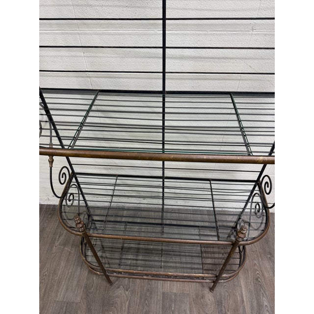 Vintage French Country or Mediterranean Style Wrought Iron Brass Baker’s Rack For Sale - Image 14 of 15