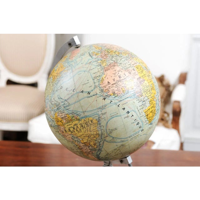 Blue Small French 20th Century Terrestrial Globe on Turned Black Wooden Base For Sale - Image 8 of 13