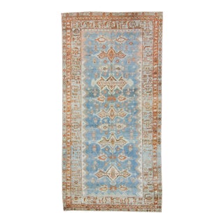 1930s Vintage Medallion Blue Cinnamon Hand-Knotted Rug - 6’11” X 13’8” For Sale