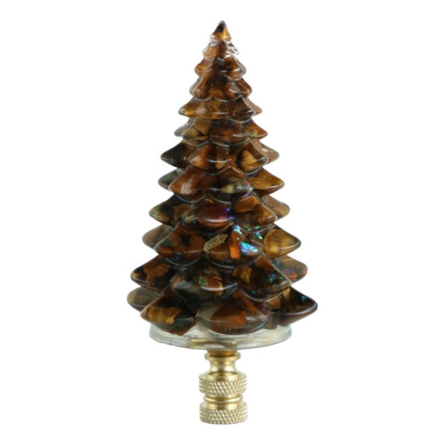 Tiger's Eye Christmas Tree Lamp Finial on Brass Hardware For Sale