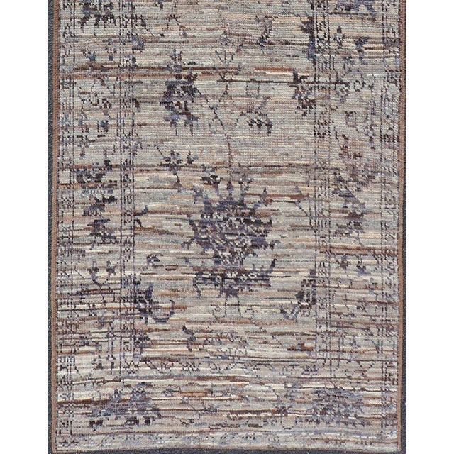 Modern Hand-Knotted Oushak Designed Runner in Wool With Sub-Geometric Design 3'1 X 8'4 For Sale In Atlanta - Image 6 of 11