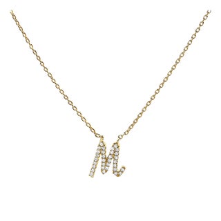 10K Yellow Gold Diamond Accent "M" Initial Script Style Pendant Necklace For Sale