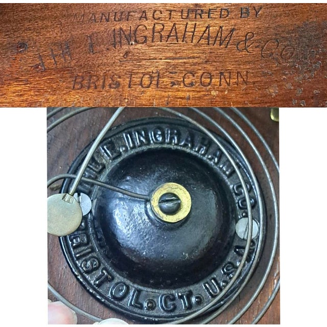 Wood Antique Ingraham Oak Gingerbread Parlor Clock – 8‑Day, Working, W/ Key & Pendulum For Sale - Image 7 of 13